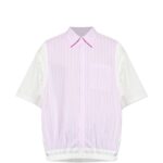 PDF Camicia Shirt 3 Bianco Rosa - Camicia a maniche corte bi-materiale con pannello frontale rosa gessato e patch logo sulla manica.