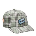 PDF Cappello Check Verde - Cappello da baseball a quadri verdi in raso jacquard con patch frontale a forma di lametta.