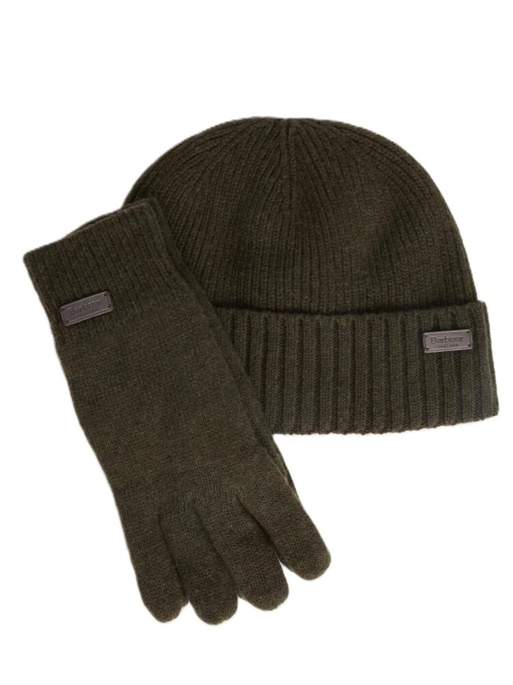 BARBOUR Set cappello guanti Dark green