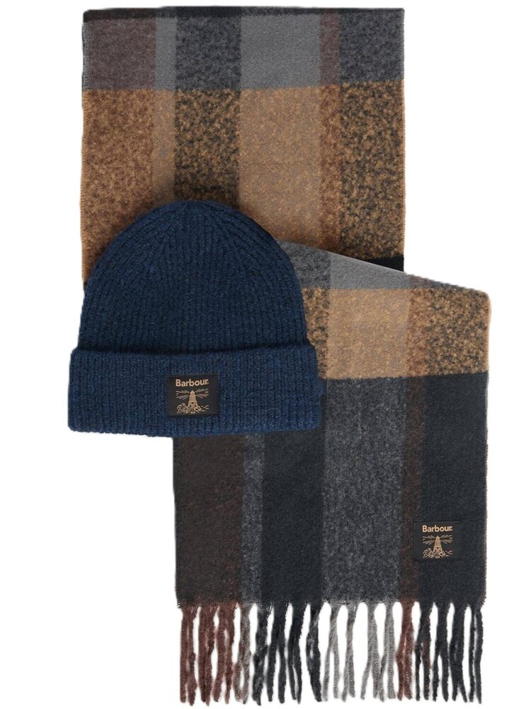 BARBOUR Set cappello guanti Navy/grey