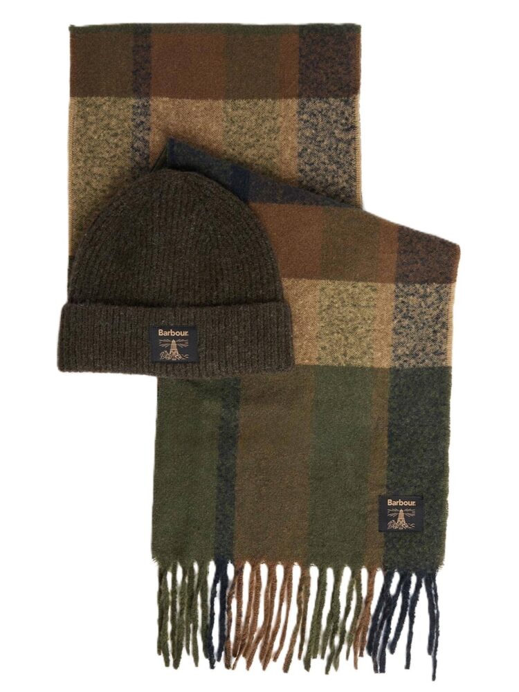 BARBOUR Set cappello guanti Olive/navy